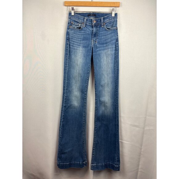 Women’s 7 For All Mankind Size 26 Dark Wash Blue Low-Rise Boot-Cut Jeans - Picture 1 of 7